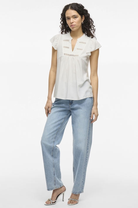 Vila vivisia v-neck c/s pleated top/tes